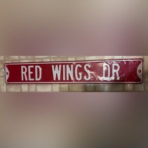 Vintage RED WINGS Dr Hockey Sign 36”x6” metal wall sign